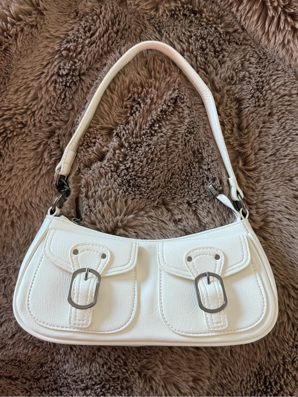 Cream Shoulder Bag with Decorative Cherry Charm